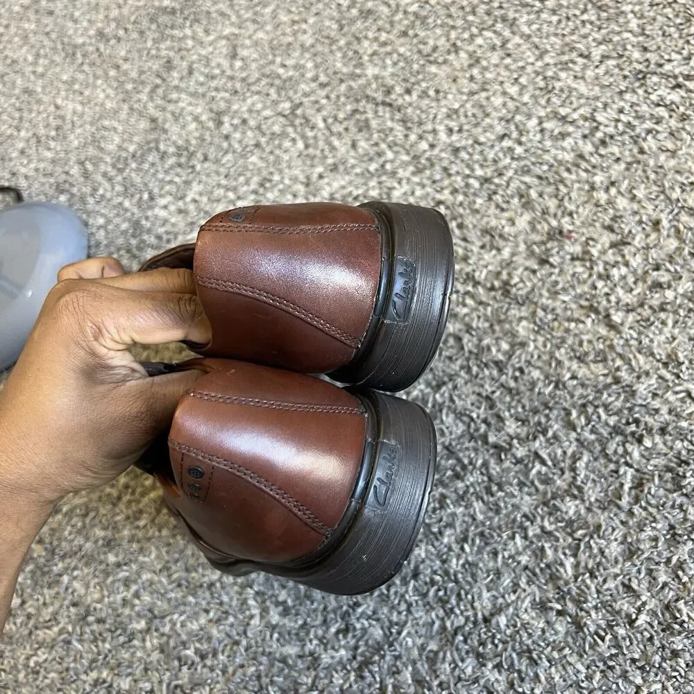 Clarks Active Air Vent Brown Leather Loafers Shoes Mens 9.5 M Slip On Comfort - Picture 6 of 10